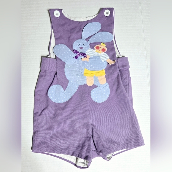 Vintage Chocolate Soup Lavendar Bunny Overall Short Outfit Size 5